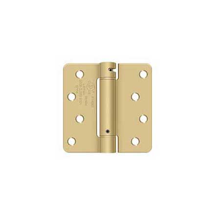 Deltana [DSH4R44] Steel Door Spring Hinge - 1/4&quot; Radius Corner - Brushed Brass Finish - 4&quot; W x 4&quot; H