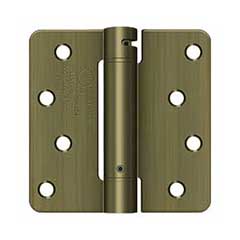 Deltana [DSH4R45] Steel Door Spring Hinge - 1/4&quot; Radius Corner - Antique Brass Finish - 4&quot; W x 4&quot; H