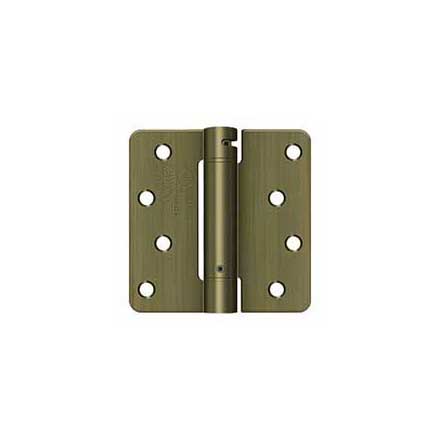 Deltana [DSH4R45] Steel Door Spring Hinge - 1/4&quot; Radius Corner - Antique Brass Finish - 4&quot; W x 4&quot; H