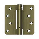 Deltana [DSH4R45] Steel Door Spring Hinge - 1/4" Radius Corner - Antique Brass Finish - 4" W x 4" H
