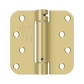 Deltana [DSH4R53/4] Steel Door Spring Hinge - 5/8" Radius Corner - Brushed & Polished Brass Finish - 4" W x 4" H