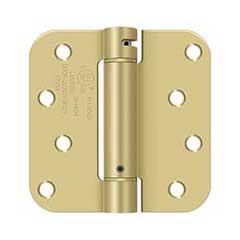 Deltana [DSH4R53/4] Steel Door Spring Hinge - 5/8&quot; Radius Corner - Brushed &amp; Polished Brass Finish - 4&quot; W x 4&quot; H