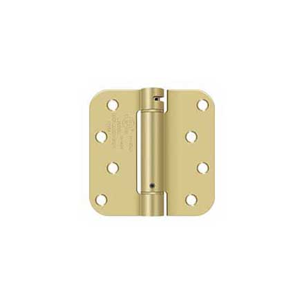Deltana [DSH4R53/4] Steel Door Spring Hinge - 5/8" Radius Corner - Brushed &amp; Polished Brass Finish - 4" W x 4" H