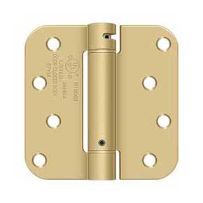 Deltana [DSH4R54-Z] Steel Door Spring Hinge - 5/8" Radius Corner - Brushed Brass Finish - 4" W x 4" H