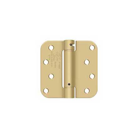 Deltana [DSH4R54-Z] Steel Door Spring Hinge - 5/8&quot; Radius Corner - Brushed Brass Finish - 4&quot; W x 4&quot; H