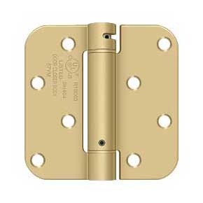 Deltana [DSH4R54BM] Steel Door Spring Hinge - 5/8" Radius Corner - Benchmark - Brushed Brass Finish - 4" W x 4" H