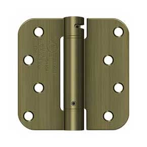 Deltana [DSH4R55] Steel Door Spring Hinge - 5/8" Radius Corner - Antique Brass Finish - 4" W x 4" H