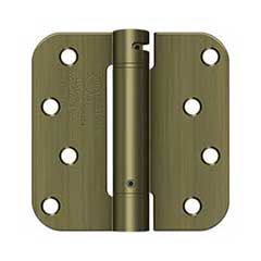 Deltana [DSH4R55] Steel Door Spring Hinge - 5/8&quot; Radius Corner - Antique Brass Finish - 4&quot; W x 4&quot; H