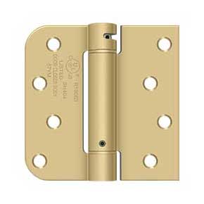 Deltana [DSH4R5TT4] Steel Door Spring Hinge - Square & 5/8" Radius Corner - Therma-Tru - Brushed Brass Finish - 4" W x 4" H