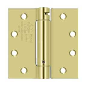 Deltana [DSH45U3] Steel Door Spring Hinge - Square Corner - Polished Brass Finish - 4 1/2" W x 4 1/2" H