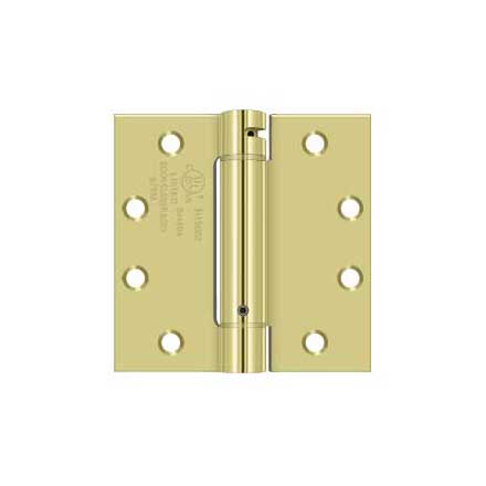 Deltana [DSH45U3] Steel Door Spring Hinge - Square Corner - Polished Brass Finish - 4 1/2&quot; W x 4 1/2&quot; H