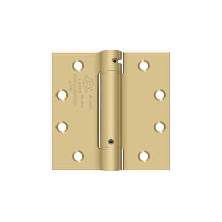Deltana [DSH45U4] Steel Door Spring Hinge - Square Corner - Brushed Brass Finish - 4 1/2&quot; W x 4 1/2&quot; H