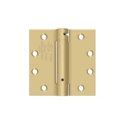 Deltana [DSH45U4] Steel Door Spring Hinge - Square Corner - Brushed Brass Finish - 4 1/2" W x 4 1/2" H