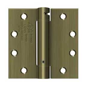 Deltana [DSH45U5] Steel Door Spring Hinge - Square Corner - Antique Brass Finish - 4 1/2" W x 4 1/2" H