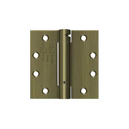 Deltana [DSH45U5] Steel Door Spring Hinge - Square Corner - Antique Brass Finish - 4 1/2&quot; W x 4 1/2&quot; H