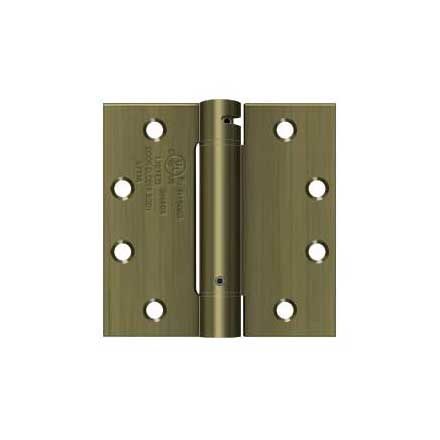 Deltana [DSH45U5] Steel Door Spring Hinge - Square Corner - Antique Brass Finish - 4 1/2&quot; W x 4 1/2&quot; H