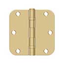 Deltana [S35R5BB4] Steel Door Butt Hinge - Ball Bearing - 5/8" Radius Corner - Brushed Brass Finish - Pair - 3 1/2" H x 3 1/2" W