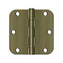 Deltana [S35R5BB5] Steel Door Butt Hinge - Ball Bearing - 5/8" Radius Corner - Antique Brass Finish - Pair - 3 1/2" H x 3 1/2" W
