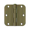 Deltana [S35R5BB5] Steel Door Butt Hinge - Ball Bearing - 5/8" Radius Corner - Antique Brass Finish - Pair - 3 1/2" H x 3 1/2" W