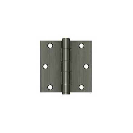 Deltana [S35HD15A] Steel Door Butt Hinge - Residential - Heavy Duty - Square Corner - Antique Nickel Finish - Pair - 3 1/2" H x 3 1/2" W