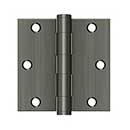 Deltana [S35HD15A] Steel Door Butt Hinge - Residential - Heavy Duty - Square Corner - Antique Nickel Finish - Pair - 3 1/2" H x 3 1/2" W