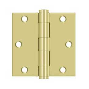 Deltana [S35HD3] Steel Door Butt Hinge - Residential - Heavy Duty - Square Corner - Polished Brass Finish - Pair - 3 1/2" H x 3 1/2" W
