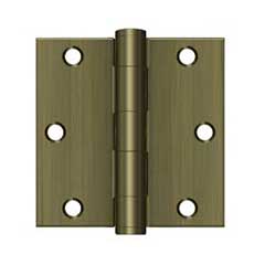 Deltana [S35HD5] Steel Door Butt Hinge - Residential - Heavy Duty - Square Corner - Antique Brass Finish - Pair - 3 1/2&quot; H x 3 1/2&quot; W