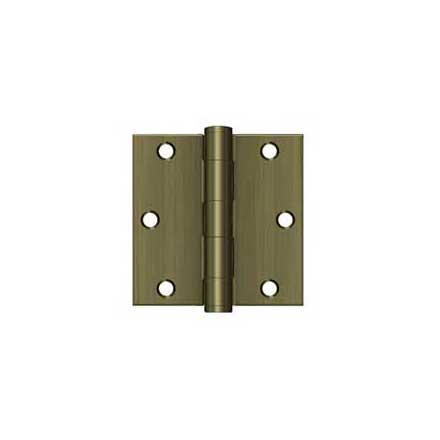 Deltana [S35HD5] Steel Door Butt Hinge - Residential - Heavy Duty - Square Corner - Antique Brass Finish - Pair - 3 1/2&quot; H x 3 1/2&quot; W