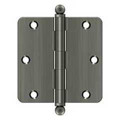 Deltana [S35R415A-BT] Steel Door Butt Hinge - Residential - 1/4&quot; Radius Corner - Ball Tip - Antique Nickel Finish - Pair - 3 1/2&quot; H x 3 1/2&quot; W