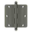 Deltana [S35R415A-BT] Steel Door Butt Hinge - Residential - 1/4&quot; Radius Corner - Ball Tip - Antique Nickel Finish - Pair - 3 1/2&quot; H x 3 1/2&quot; W