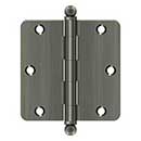 Deltana [S35R415A-BT] Steel Door Butt Hinge - Residential - 1/4" Radius Corner - Ball Tip - Antique Nickel Finish - Pair - 3 1/2" H x 3 1/2" W