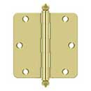 Deltana [S35R43-BT] Steel Door Butt Hinge - Residential - 1/4&quot; Radius Corner - Ball Tip - Polished Brass Finish - Pair - 3 1/2&quot; H x 3 1/2&quot; W
