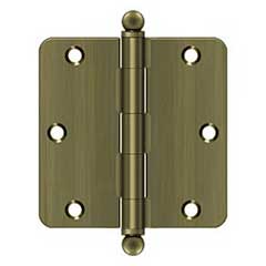 Deltana [S35R45-BT] Steel Door Butt Hinge - Residential - 1/4&quot; Radius Corner - Ball Tip - Antique Brass Finish - Pair - 3 1/2&quot; H x 3 1/2&quot; W