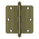 Deltana [S35R45-BT] Steel Door Butt Hinge - Residential - 1/4" Radius Corner - Ball Tip - Antique Brass Finish - Pair - 3 1/2" H x 3 1/2" W