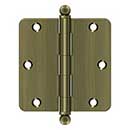 Deltana [S35R45-BT] Steel Door Butt Hinge - Residential - 1/4&quot; Radius Corner - Ball Tip - Antique Brass Finish - Pair - 3 1/2&quot; H x 3 1/2&quot; W