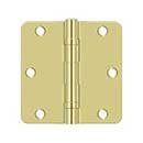 Deltana [S35R4BB3] Steel Door Butt Hinge - Residential - 1/4&quot; Radius Corner - Ball Bearing - Polished Brass Finish - Pair - 3 1/2&quot; H x 3 1/2&quot; W