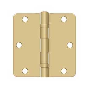 Deltana [S35R4BB4] Steel Door Butt Hinge - Residential - 1/4" Radius Corner - Ball Bearing - Brushed Brass Finish - Pair - 3 1/2" H x 3 1/2" W