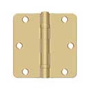 Deltana [S35R4BB4] Steel Door Butt Hinge - Residential - 1/4" Radius Corner - Ball Bearing - Brushed Brass Finish - Pair - 3 1/2" H x 3 1/2" W