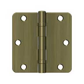 Deltana [S35R4BB5] Steel Door Butt Hinge - Residential - 1/4" Radius Corner - Ball Bearing - Antique Brass Finish - Pair - 3 1/2" H x 3 1/2" W