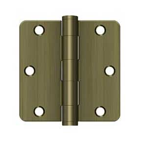 Deltana [S35R4HD5] Steel Door Butt Hinge - Residential - Heavy Duty - 1/4" Radius Corner - Antique Brass Finish - Pair - 3 1/2" H x 3 1/2" W