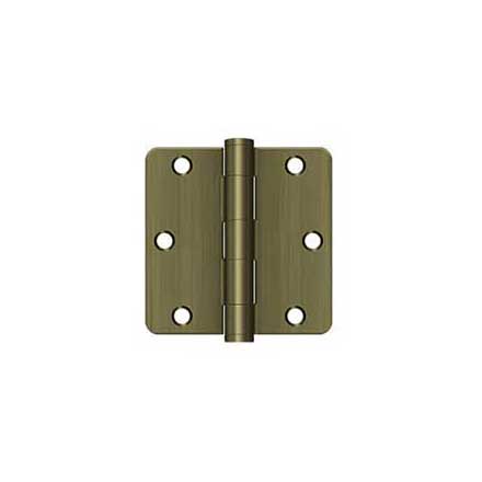 Deltana [S35R4HD5] Steel Door Butt Hinge - Residential - Heavy Duty - 1/4&quot; Radius Corner - Antique Brass Finish - Pair - 3 1/2&quot; H x 3 1/2&quot; W