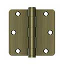 Deltana [S35R4HD5] Steel Door Butt Hinge - Residential - Heavy Duty - 1/4&quot; Radius Corner - Antique Brass Finish - Pair - 3 1/2&quot; H x 3 1/2&quot; W