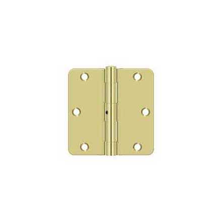 Deltana [S35R4N3] Steel Door Butt Hinge - Residential - 1/4&quot; Radius Corner - Non-Removable Pin - Polished Brass Finish - Pair - 3 1/2&quot; H x 3 1/2&quot; W