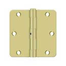 Deltana [S35R4N3] Steel Door Butt Hinge - Residential - 1/4&quot; Radius Corner - Non-Removable Pin - Polished Brass Finish - Pair - 3 1/2&quot; H x 3 1/2&quot; W