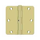 Deltana [S35R4N3] Steel Door Butt Hinge - Residential - 1/4&quot; Radius Corner - Non-Removable Pin - Polished Brass Finish - Pair - 3 1/2&quot; H x 3 1/2&quot; W