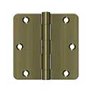 Deltana [S35R4N5] Steel Door Butt Hinge - Residential - 1/4" Radius Corner - Non-Removable Pin - Antique Brass Finish - Pair - 3 1/2" H x 3 1/2" W