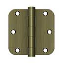 Deltana [S35R5HD5] Steel Door Butt Hinge - Residential - Heavy Duty - 5/8" Radius Corner - Antique Brass Finish - Pair - 3 1/2" H x 3 1/2" W