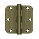 Deltana [S35R5HD5] Steel Door Butt Hinge - Residential - Heavy Duty - 5/8&quot; Radius Corner - Antique Brass Finish - Pair - 3 1/2&quot; H x 3 1/2&quot; W