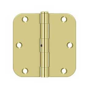 Deltana [S35R5N3] Steel Door Butt Hinge - Residential - 5/8" Radius Corner - Non-Removable Pin - Polished Brass Finish - Pair - 3 1/2" H x 3 1/2" W