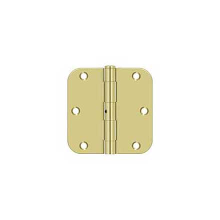 Deltana [S35R5N3] Steel Door Butt Hinge - Residential - 5/8&quot; Radius Corner - Non-Removable Pin - Polished Brass Finish - Pair - 3 1/2&quot; H x 3 1/2&quot; W